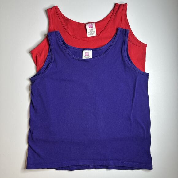2 Vintage Hanes Her Way Tank Tops Womens M Purple Red Cotton Y2K Basics Comfy - Picture 2 of 11